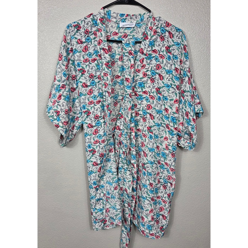 Vintage Lily of France Floral Robe M USA Made ILGWU 80s 90s Sleepwear